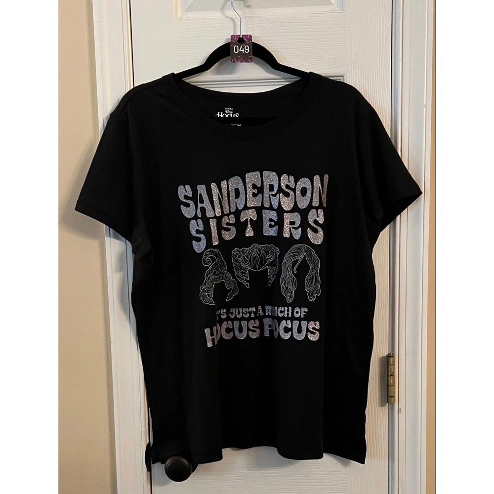Disney Hocus Pocus Sanderson Sisters Graphic Tee Black Silver Glitter XXL